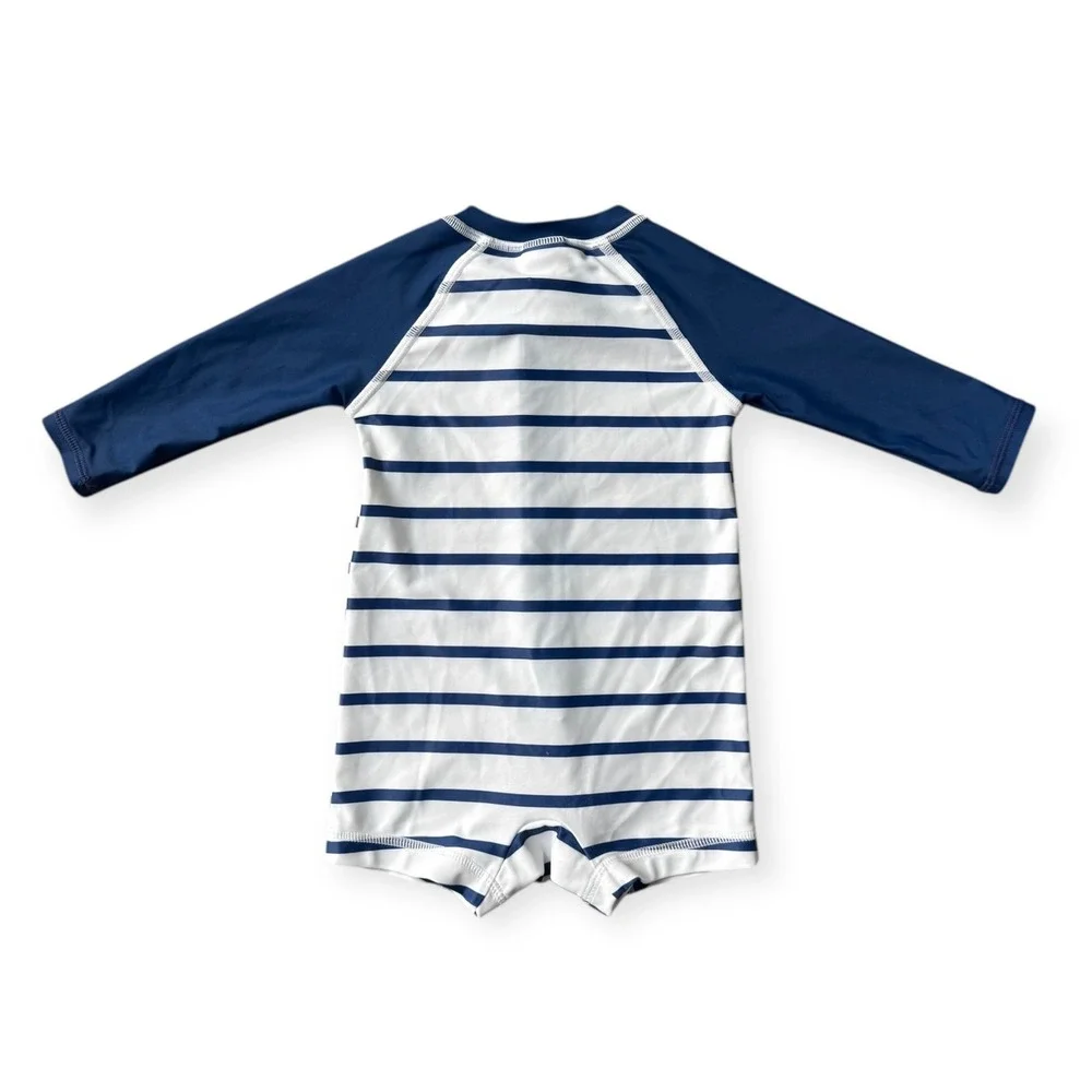 Tucker Tate Baby Swimsuit 6M Navy Blue Striped Rashguard One Piece Romper